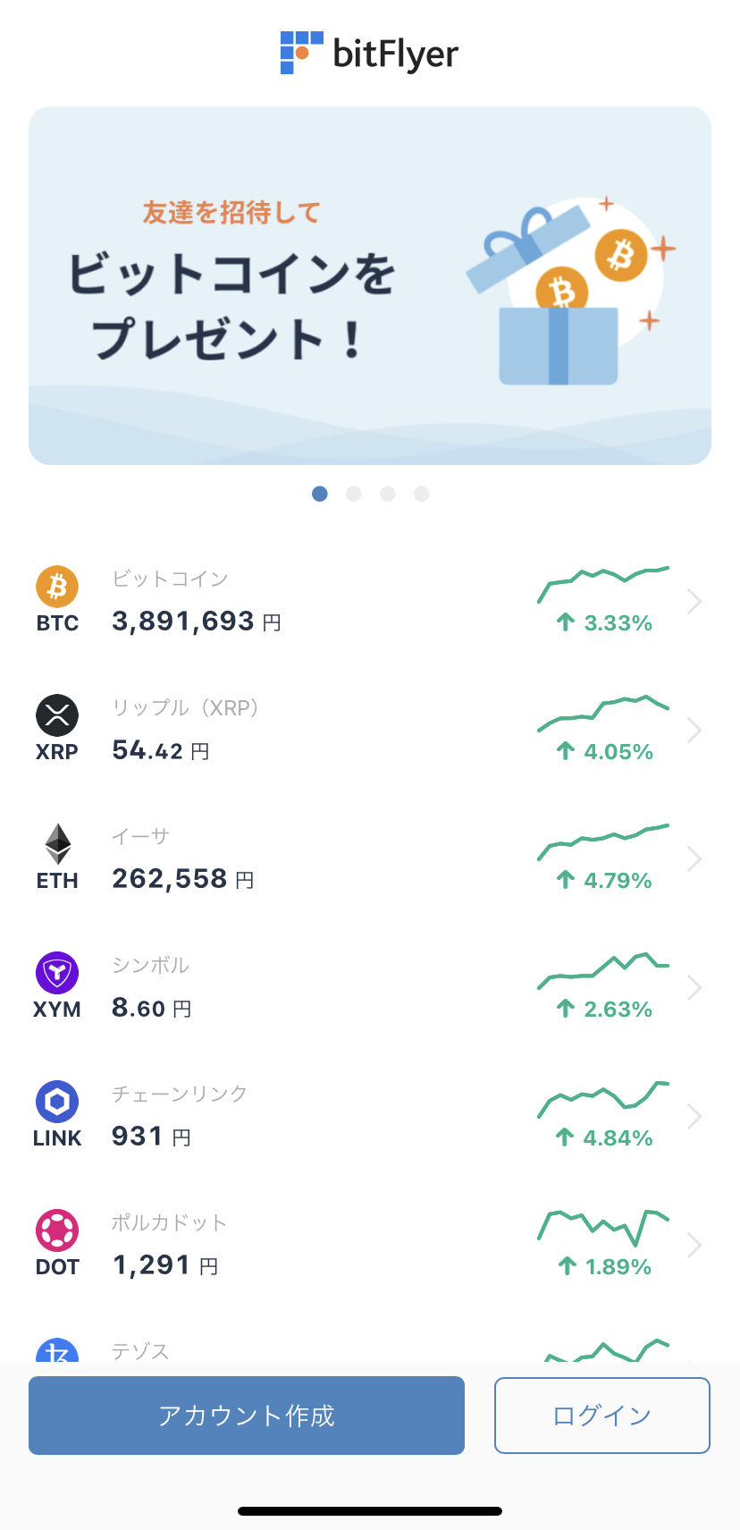 ビットフライヤーの取引画面